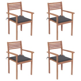 Sedie da Giardino 4 pz con Cuscini Antracite Massello di Teak