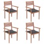 Sedie da Giardino 4 pz con Cuscini Antracite Massello di Teak