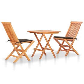 Set da Bistrot 3 pz con Cuscini Talpa in Legno Massello di Teak