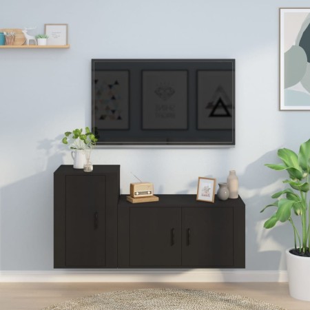 Set Mobili Porta TV 2 pz Nero in Legno Multistrato