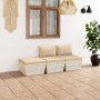 Set Divani da Giardino su Pallet 3 pz con Cuscini Legno Abete