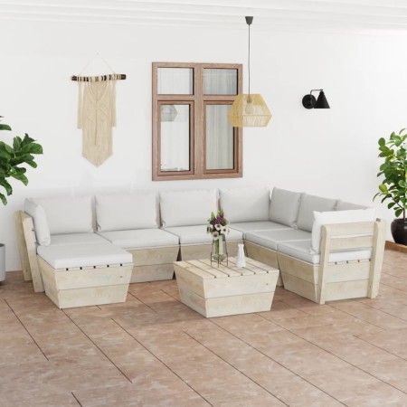 Set Divani da Giardino su Pallet 8 pz con Cuscini Legno Abete