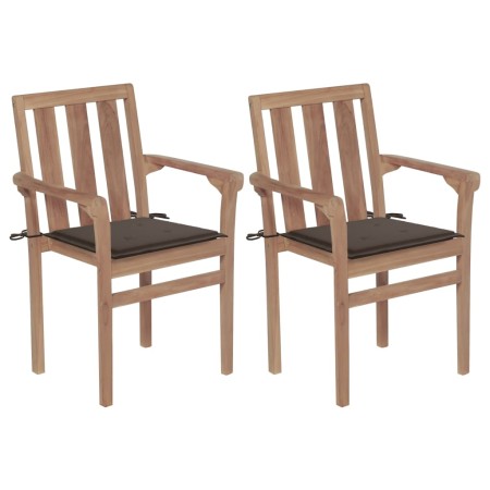 Sedie da Giardino 2 pz con Cuscini Talpa Massello di Teak