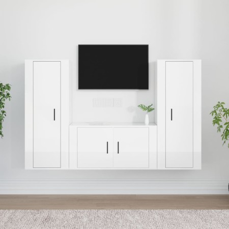 Set Mobili Porta TV 3 pz Bianco Lucido in Legno Multistrato