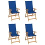 Sedie da Giardino 4 pz con Cuscini Blu Reale Massello di Teak