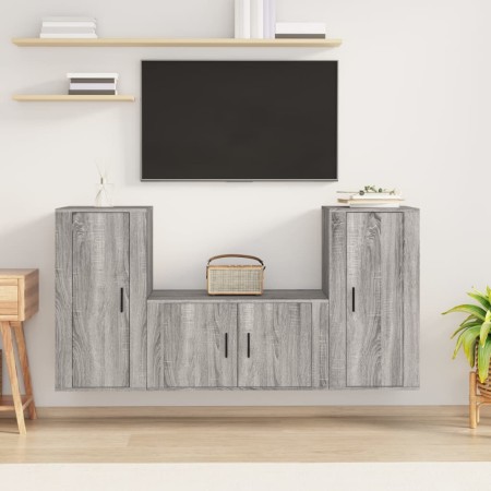 Set Mobili Porta TV 3 pz Grigio Sonoma in Legno Multistrato