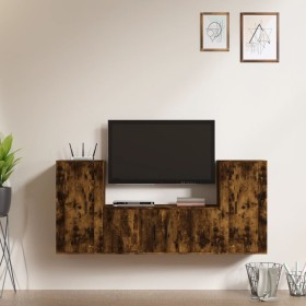 Set Mobili Porta TV 3 pz Rovere Fumo in Legno Multistrato