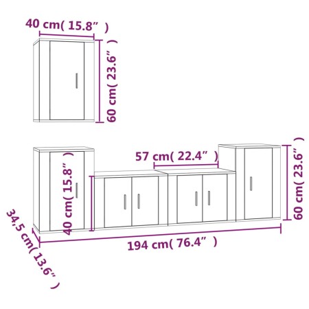 Set di Mobili Porta TV 5 pz Grigio Sonoma in Legno Multistrato