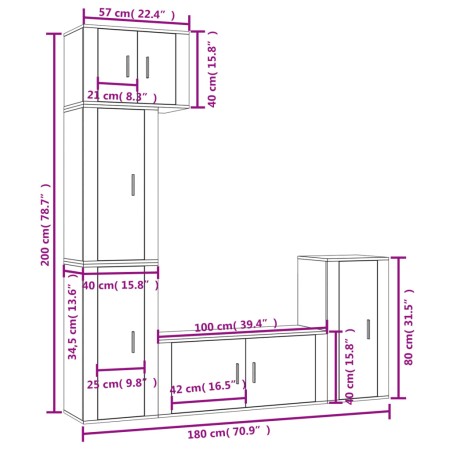 Set di Mobili Porta TV 5 pz Grigio Sonoma in Legno Multistrato