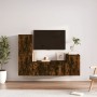 Set di Mobili Porta TV 4 pz Rovere Fumo in Legno Multistrato