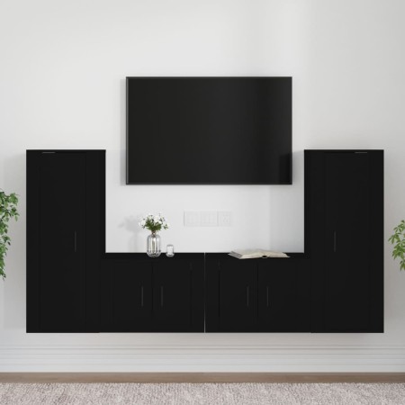 Set Mobili Porta TV 4 pz Nero in Legno Multistrato