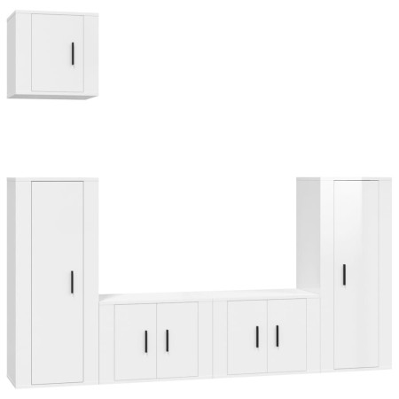 Set di Mobili Porta TV 5 pz Bianco Lucido in Legno Multistrato