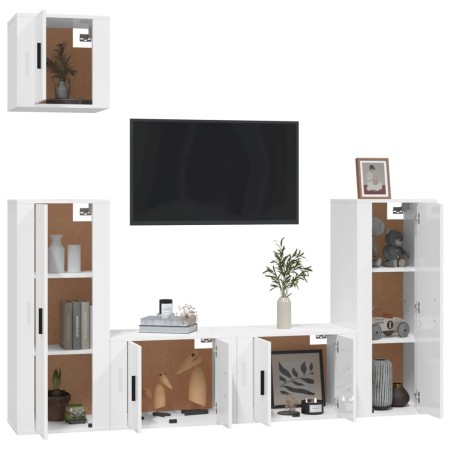 Set di Mobili Porta TV 5 pz Bianco Lucido in Legno Multistrato