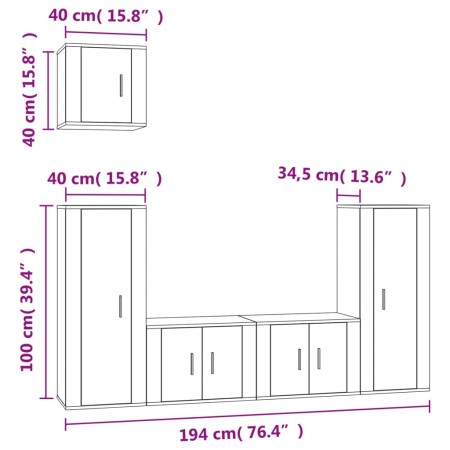 Set di Mobili Porta TV 5 pz Bianco Lucido in Legno Multistrato