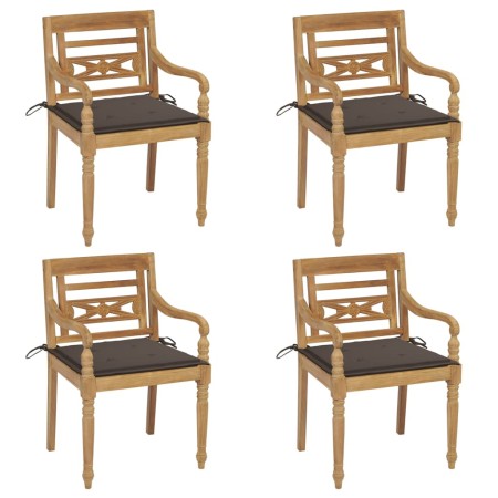 Sedie Batavia con Cuscini 4 pz in Legno Massello di Teak