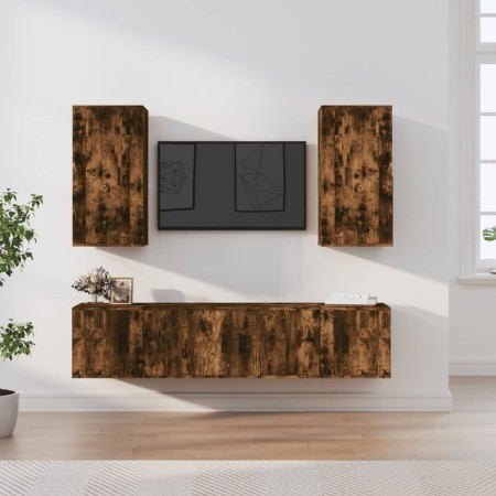 Set di Mobili Porta TV 5 pz Rovere Fumo in Legno Multistrato