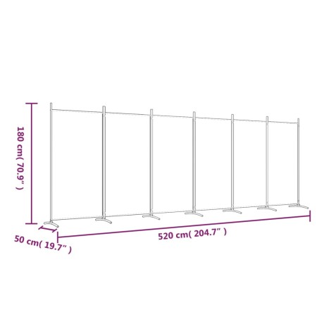 Divisorio a 6 Pannelli Bianco 520x180 cm Tessuto