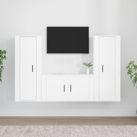 Set Mobili Porta TV 3 pz Bianco in Legno Multistrato