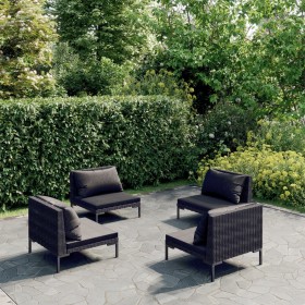 Set Divani da Giardino 4 pz con Cuscini Polyrattan Grigio Scuro