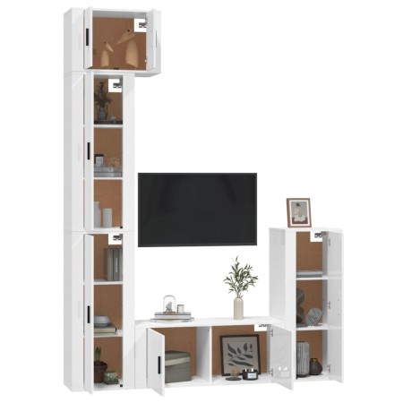 Set di Mobili Porta TV 5 pz Bianco Lucido in Legno Multistrato