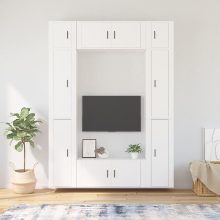 Set Mobili Porta TV 8pz Bianco in Legno Multistrato