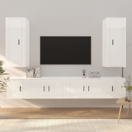 Set di Mobili Porta TV 6 pz Bianco Lucido in Legno Multistrato