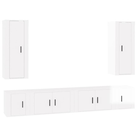 Set di Mobili Porta TV 6 pz Bianco Lucido in Legno Multistrato