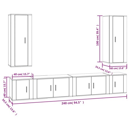 Set di Mobili Porta TV 6 pz Bianco Lucido in Legno Multistrato