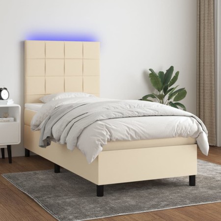 Letto a Molle con Materasso e LED Crema 100x200cm in Tessuto