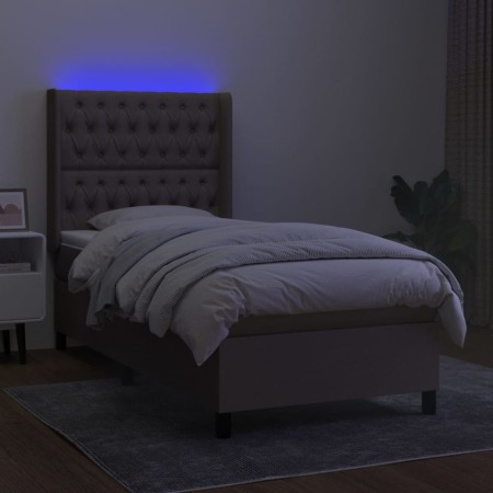 Letto a Molle con Materasso e LED Tortora 100x200cm in Tessuto