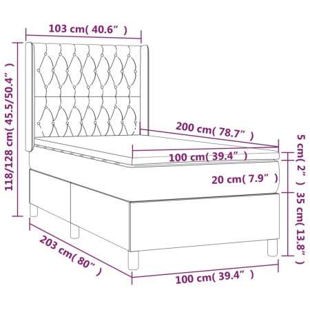 Letto a Molle con Materasso e LED Tortora 100x200cm in Tessuto