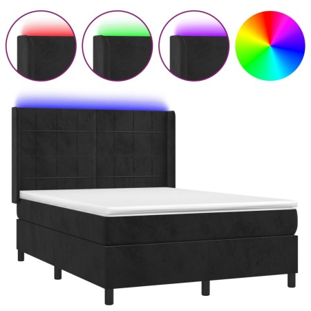 Letto a Molle con Materasso e LED Nero 140x200 cm in Velluto