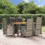 Set da Pranzo da Giardino 7 pz con Cuscini in Polyrattan Grigio