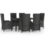 Set da Pranzo da Giardino 7 pz Nero con Cuscini in Polyrattan