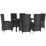 Set da Pranzo da Giardino 7 pz Nero con Cuscini in Polyrattan