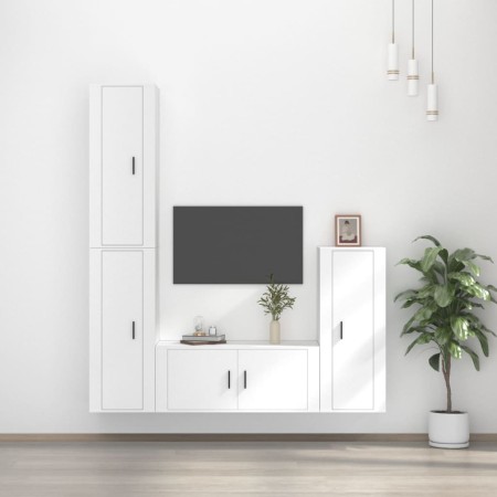 Set di Mobili Porta TV 4 pz Bianco in Legno Multistrato