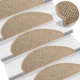 Tappeti Adesivi Scale Aspetto Sisal 15 pz 65x21x4cm Beige Scuro