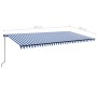 Tenda da Sole Retrattile Manuale con LED 600x300cm Blu e Bianco