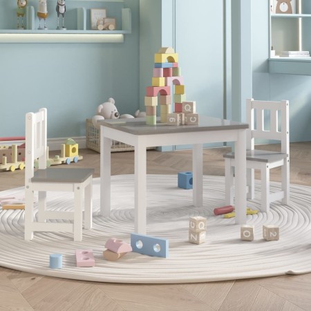 Set Tavolo e Sedie per Bambini 3 Pezzi Bianco e Grigio in MDF