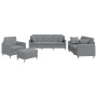 Set Divani 4 pz con Cuscini Grigio Chiaro in Tessuto