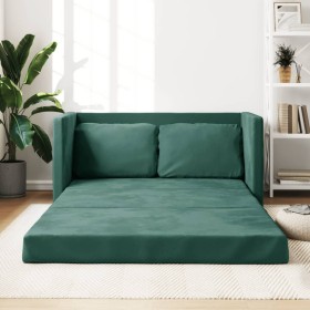 Divano Letto da Terra 2 in 1 Verde Scuro 122x204x55 cm Velluto