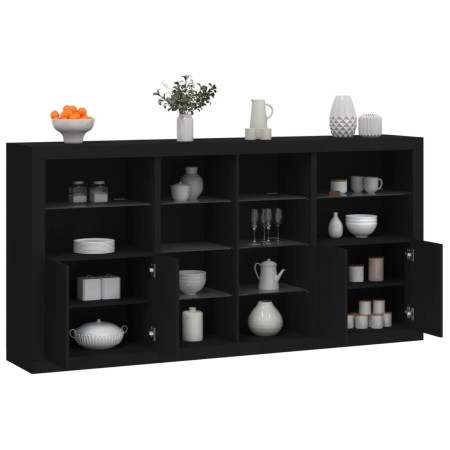 Credenza con Luci LED Nera 202x37x100 cm