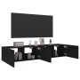 Mobili TV a Parete con Luci LED 2pz Neri 80x35x31 cm