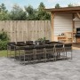 Set da Pranzo da Giardino 11pz con Cuscini in Polyrattan Grigio