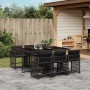 Set da Pranzo da Giardino 7 pz Nero con Cuscini in Polyrattan