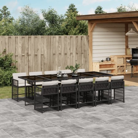 Set da Pranzo da Giardino 11 pz con Cuscini in Polyrattan Nero