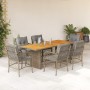 Set Pranzo da Giardino 7 pz con Cuscini Beige Misto Polyrattan