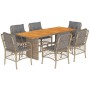 Set Pranzo da Giardino 7 pz con Cuscini Beige Misto Polyrattan