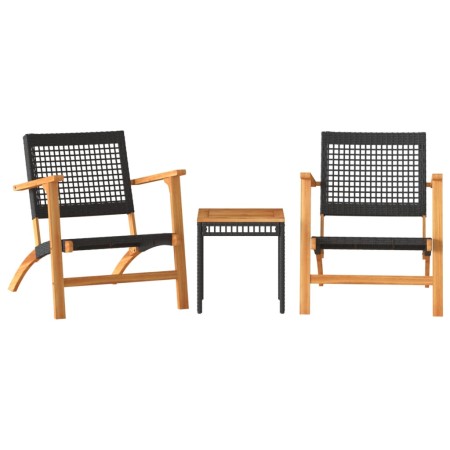 Set da Bistrot 3 pz Nero in Polyrattan e Legno Massello Acacia