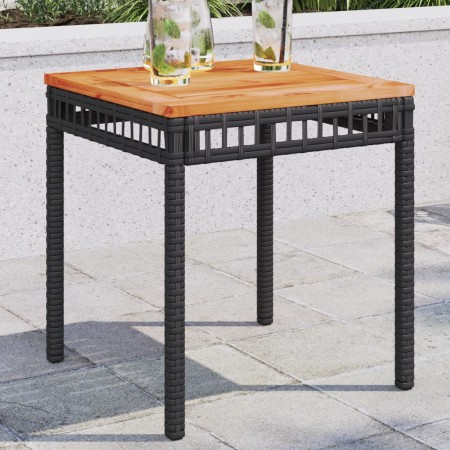 Tavolo da Giardino Nero 38x38x42cm in Polyrattan e Legno Acacia